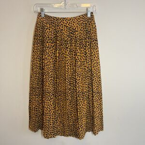 J. CREW Factory Pleated Midi Skirt Spotted Animal Print Amber Navy Preppy Sz 0